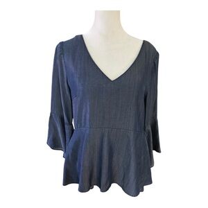 White House Black Market Women's Soft Chambray Bell Sleeve Blouse Size 4